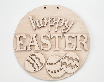 Hoppy Easter Door Hanger, Easter Unfinished DIY Wood Kit, Blanks to Decorate Home Decor, Every Bunny Welcome DIY Door Hanger