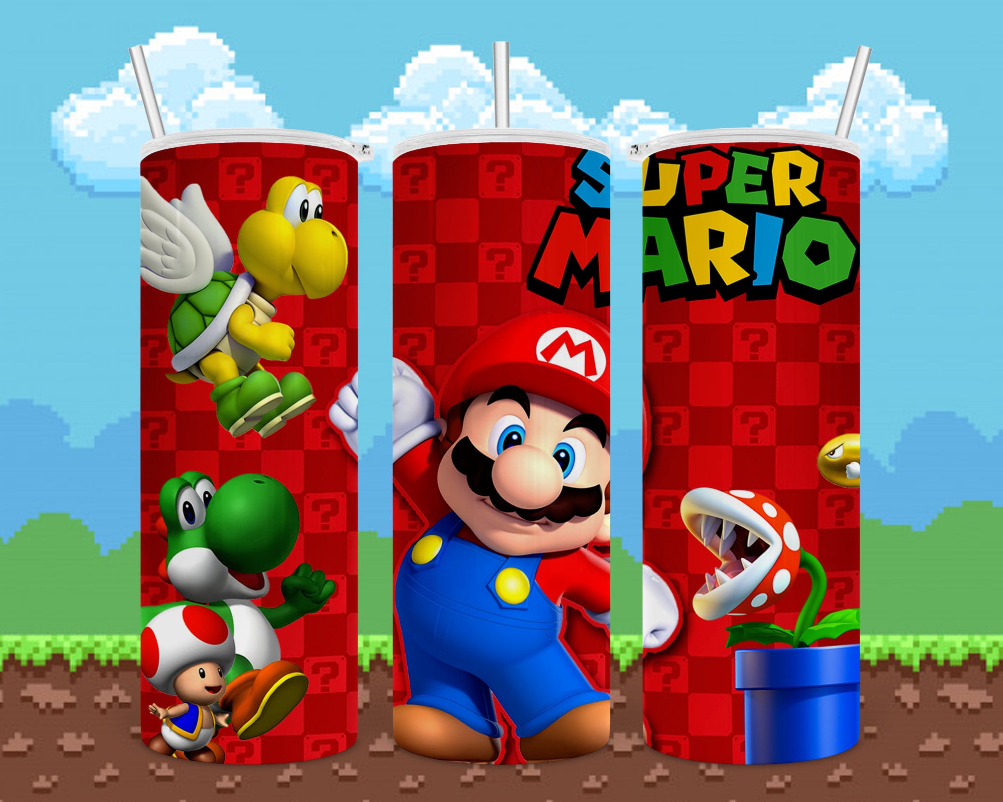Super Mario Sublimation Template 20 Onz PNG Template Skinny Wrap 20