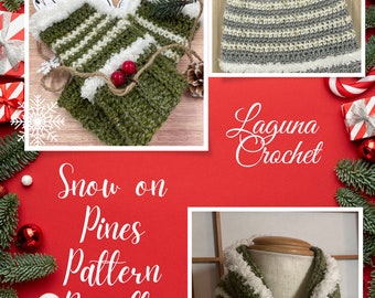 Crochet PATTERN Bundle - Snow on Pines Collection - Snow on Pines Beanie - Snow on Pines Gloves - Snow on Pines Cowl - Pattern Discount