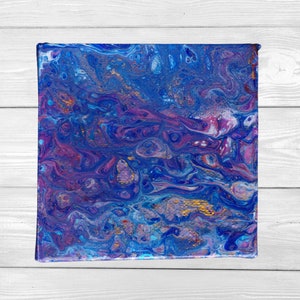 Acrylic painting on canvas, size 4x4, featuring a stunning combination of Blues and gold hues. The title is &quot;Under the Sea&quot;
