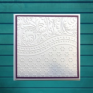Tarjetas de felicitación blancas en relieve con flores y puntos en estera de color ciruela / tarjeta cuadrada, en blanco, gracias, tarjeta de notas, tarjetas artesanales