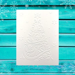 Conjunto de cartões de Natal com 5 árvores de Natal branco em relevo | Conjunto de cartões de Natal, inverno, conjunto de cartões de férias, cartões feitos à mão