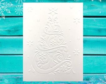 Christmas Greeting Cards Set of 5 Embossed White Christmas Tree | Christmas Card Set, Winter, Holiday Note Card Set, Handmade Cards
