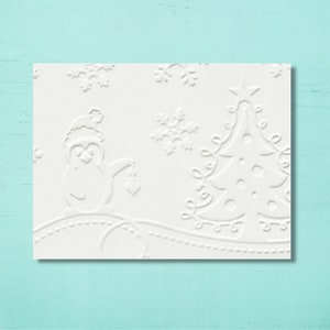 Lot de 5 cartes de vœux de Noël en relief avec pingouin blanc et arbre de Noël – Le moyen idéal pour envoyer de la joie des fêtes.