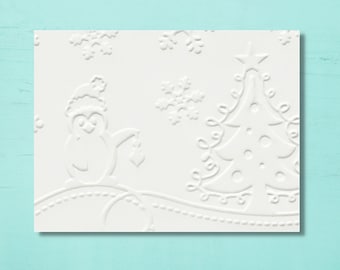 Set of 5 Embossed White Penguin and Christmas Tree Christmas Greeting Cards - The Perfect Way to Send Holiday Cheer