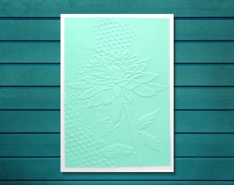 Greeting Card Embossed Turquoise Flower | 5X7 Sized Card, All Occasion, Blank, Thank You, Note Card, Handcrafted Card