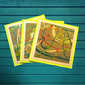 Juego de tarjetas de felicitación de 3, arte único hecho a mano, en blanco por dentro, todas las ocasiones, cumpleaños, boda, aniversario, Pascua y tarjeta de agradecimiento