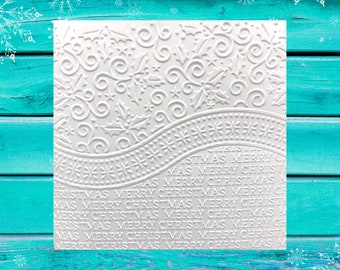 Christmas Greeting Cards Set of 5 Embossed | Square Merry Christmas & Holly| Christmas Card Set, Winter, Holiday Note Card Set, Handmade