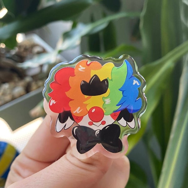 Rainbow Clown Epoxy Acrylic Pin | 1.5"// epoxy acrylic pins/ colorful clowncore silly clown acrylic pin