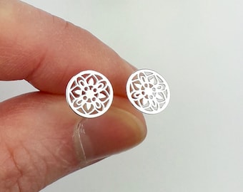 Mandala Flower Stud Earrings 925 Sterling Silver (1 pair)