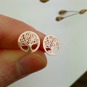 Tree of Life Stud Earrings rose gold (1 pair) (925 Sterling Silver)