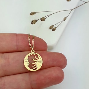 Sun moon and star necklace gold (925 sterling silver)