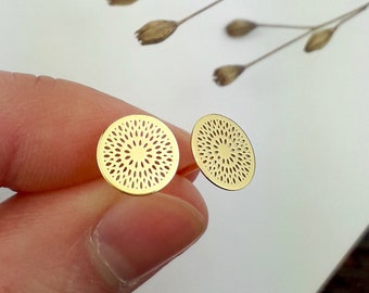 Mandala Punkte Ohrstecker gold (1 Paar) (925er Sterling Silber)