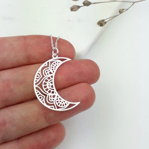 Mandala moon necklace 925 sterling silver