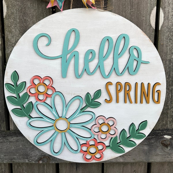 Spring door hanger | Hello Spring time sign | Spring wreath | Spring Decor | Painted spring sign | Spring door wreath