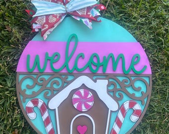 Gingerbread Welcome Door Sign | Christmas Holiday Decor
