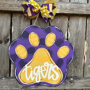 Louisiana Tigers door hanger | Louisiana Saturday Night | Geaux door hanger | Front door decor | Louisiana State Tigers | paw door hanger