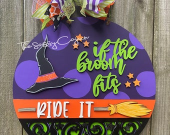 Halloween Witch Door Hanger: Layered Birch Wood, Spooky Decor