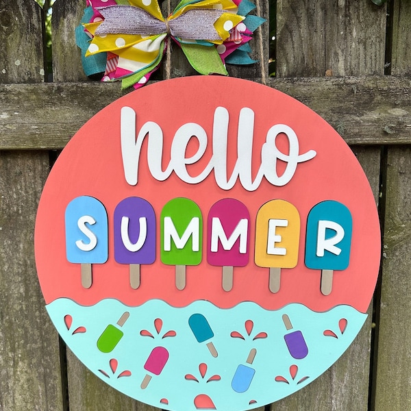 Popsicle Hello Summer Door Hanger: Bright Painted Summer Treat Sign