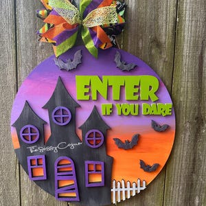 Letrero de puerta de casa embrujada / Percha de puerta espeluznante / Corona de puerta de Halloween / Puerta de entrada de Halloween / Letrero de puerta de Halloween / Letrero de puerta fantasma / Bruja