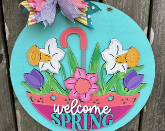Hello Spring Door Hanger | Spring door hanger | Srping wreath | spring time decor | floral door hanger | welcome spring Door Sign