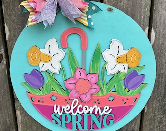 Hello Spring Door Hanger | Spring door hanger | Srping wreath | spring time decor | floral door hanger | welcome spring Door Sign