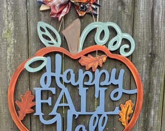 Happy Fall Y'all Pumpkin Door Hanger: Autumn Welcome Sign
