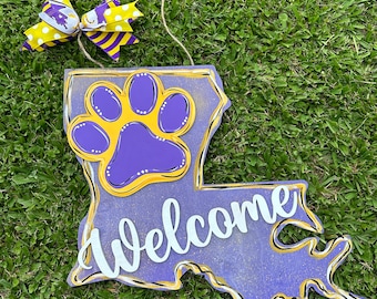 Louisiana Tigers Welcome Door Hanger: Purple & Gold State Pride