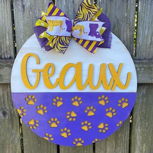 GEAUX Louisiana Tigers Door Hanger: Purple & Gold 18&quot;