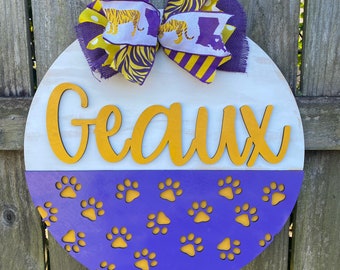 GEAUX Louisiana Tigers Door Hanger: Purple & Gold 18"