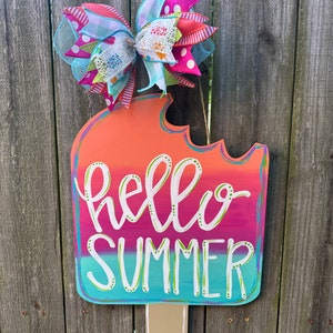 Accroche-porte d'été | Accroche-porte en popsicle | Accroche-porte « Hello Summer » | Accroche-porte Summertime | Plaque de porte Popsicle | Bonjour signe de l'été |