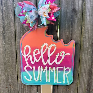 Accroche-porte d'été | Accroche-porte en popsicle | Accroche-porte « Hello Summer » | Accroche-porte Summertime | Plaque de porte Popsicle | Bonjour signe de l'été |