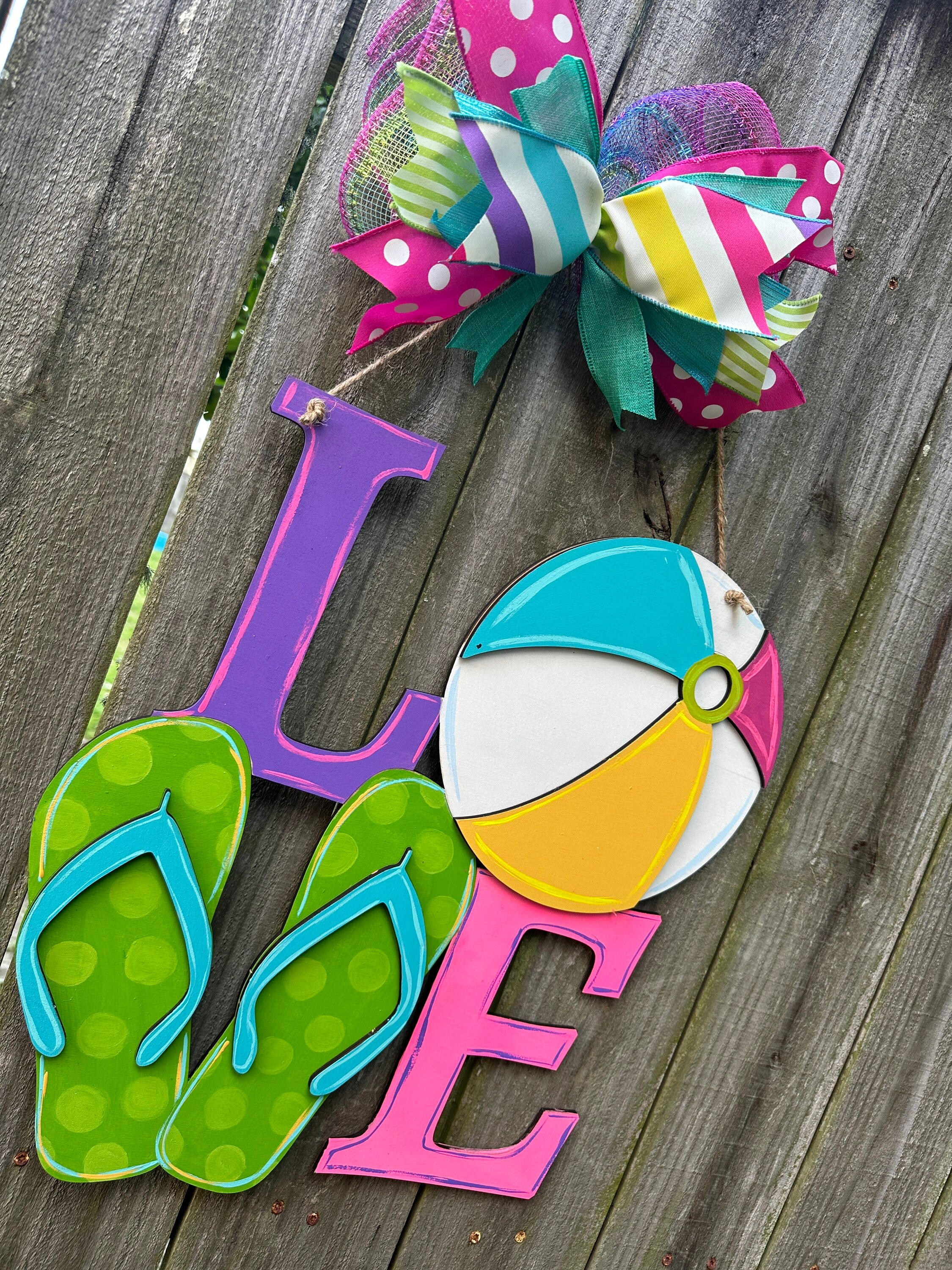 Hand Painted Summer Door Hanger: Beach Ball & Flip Flops - Etsy