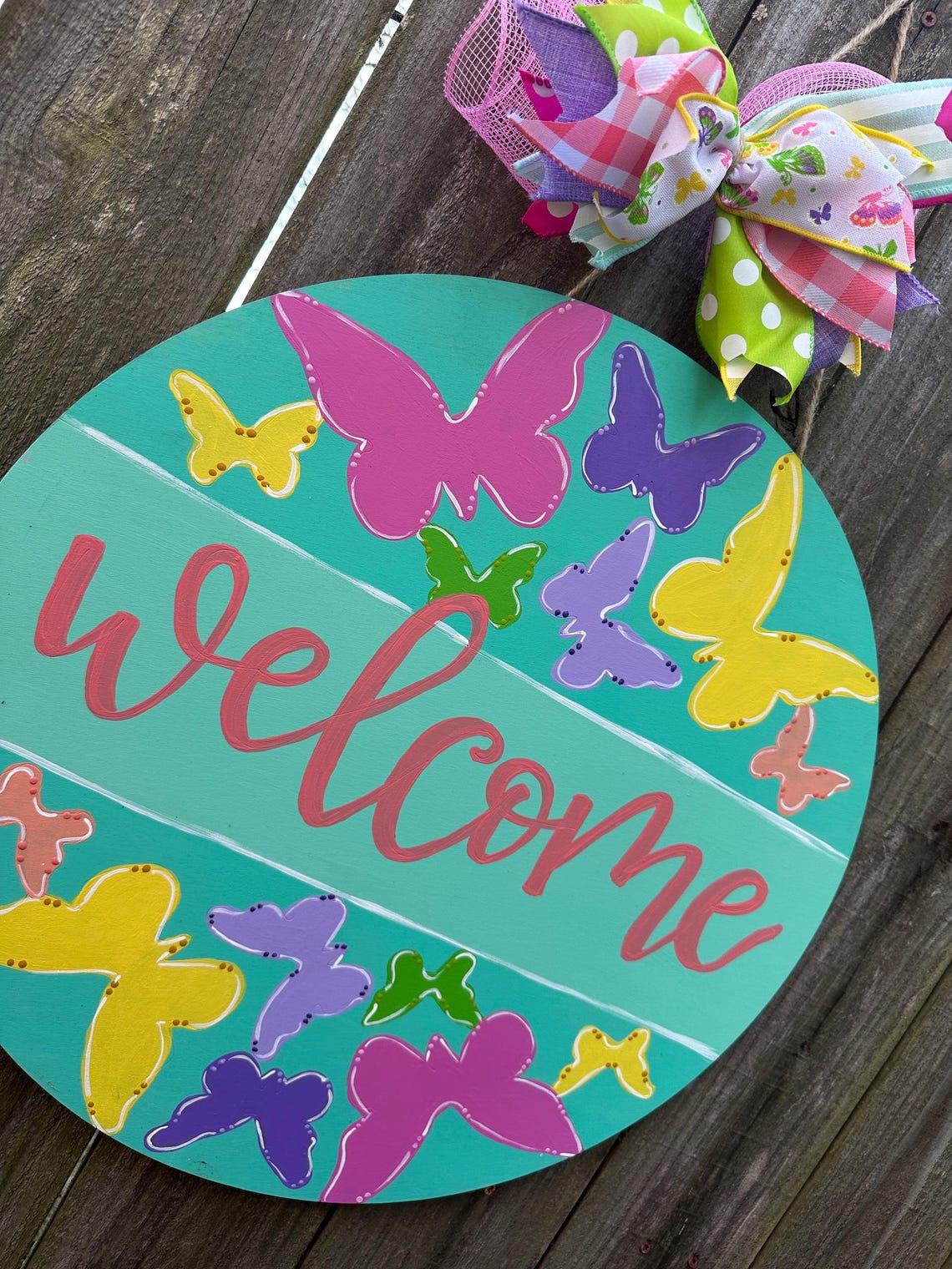Hand Painted Butterfly Welcome Sign: Colorful Door Hanger - Etsy
