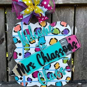 Personalized  teacher door hanger | leopard Teacher door Hanger | school door sign | Teacher decor | Teacher Sign
