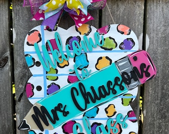 Personalized Leopard Teacher Door Hanger: School Classroom Decor