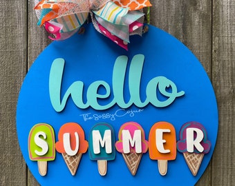 Hello Summer Popsicle Door Hanger: 18" Summer Decor