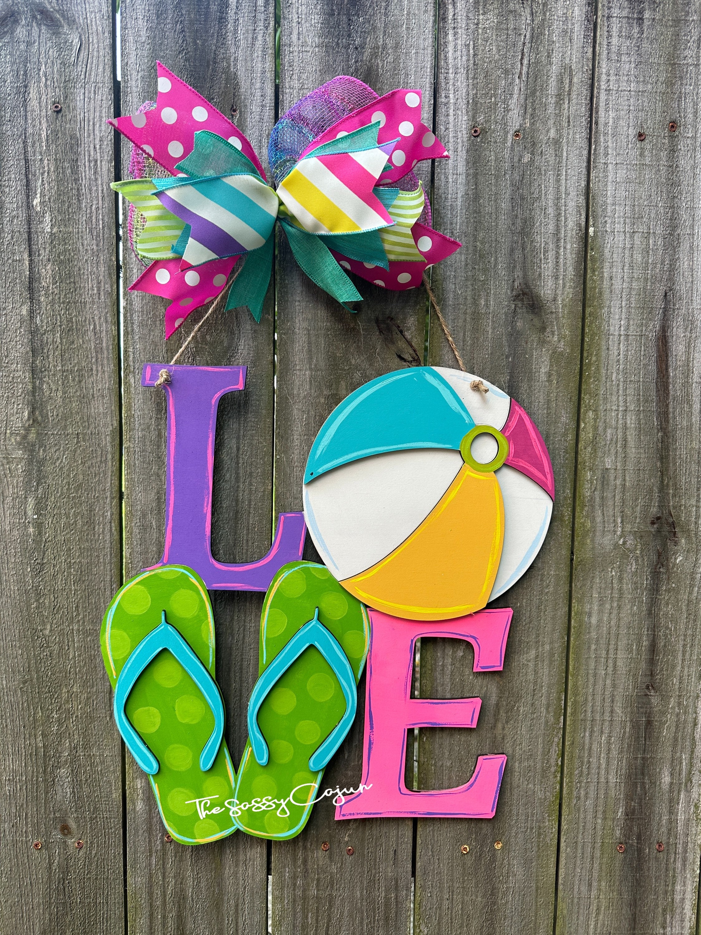 Hand Painted Summer Door Hanger: Beach Ball & Flip Flops - Etsy