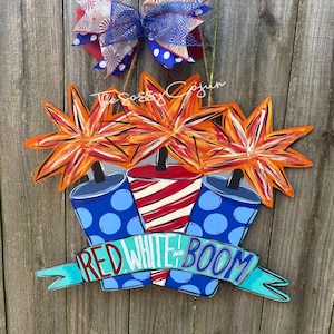 Fireworks Door Hanger | July 4th Door Hanger | Firecrackers | Patriotic Door Hanger | July 4th | USA | Red White and Blue | America