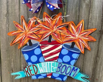 Fireworks Door Hanger | July 4th Door Hanger | Firecrackers | Patriotic Door Hanger | July 4th | USA | Red White and Blue | America