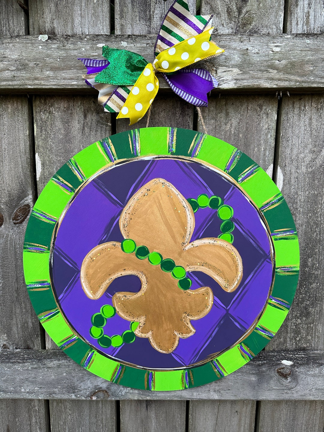 Fleur De Lis Door Hanger Mardi Gras Wreath Mardi Gras Sign Mardi Gras