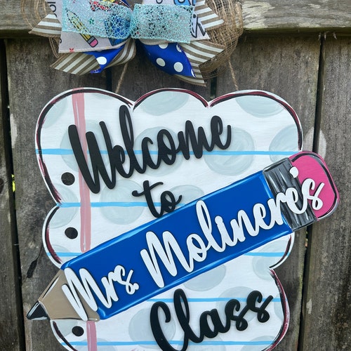 Personalized Teacher Door Hanger: 18" School Welcome Sign