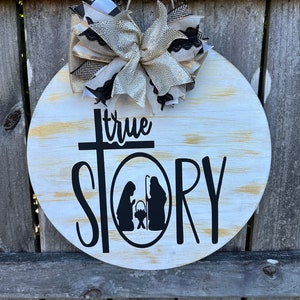 True story Door hanger | Christmas Door Sign | Christmas wreath | Jesus door hanger | Manger door sign | Religious Door Hanger