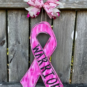 Hand Painted Breast Cancer Warrior Ribbon Wreath