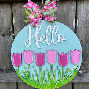 Hello door hanger | Summer door hanger | tulip door hanger | Spring Wreath |  Spring Tulip | welcome door sign