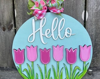 Hello door hanger | Summer door hanger | tulip door hanger | Spring Wreath |  Spring Tulip | welcome door sign