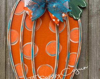 Hand Painted Pumpkin Door Hanger: 20" Fall Decor