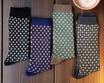 Jacquard Patterns, Combed Cotton Socks - New job, Father's Day, M/L Size, 4 colours