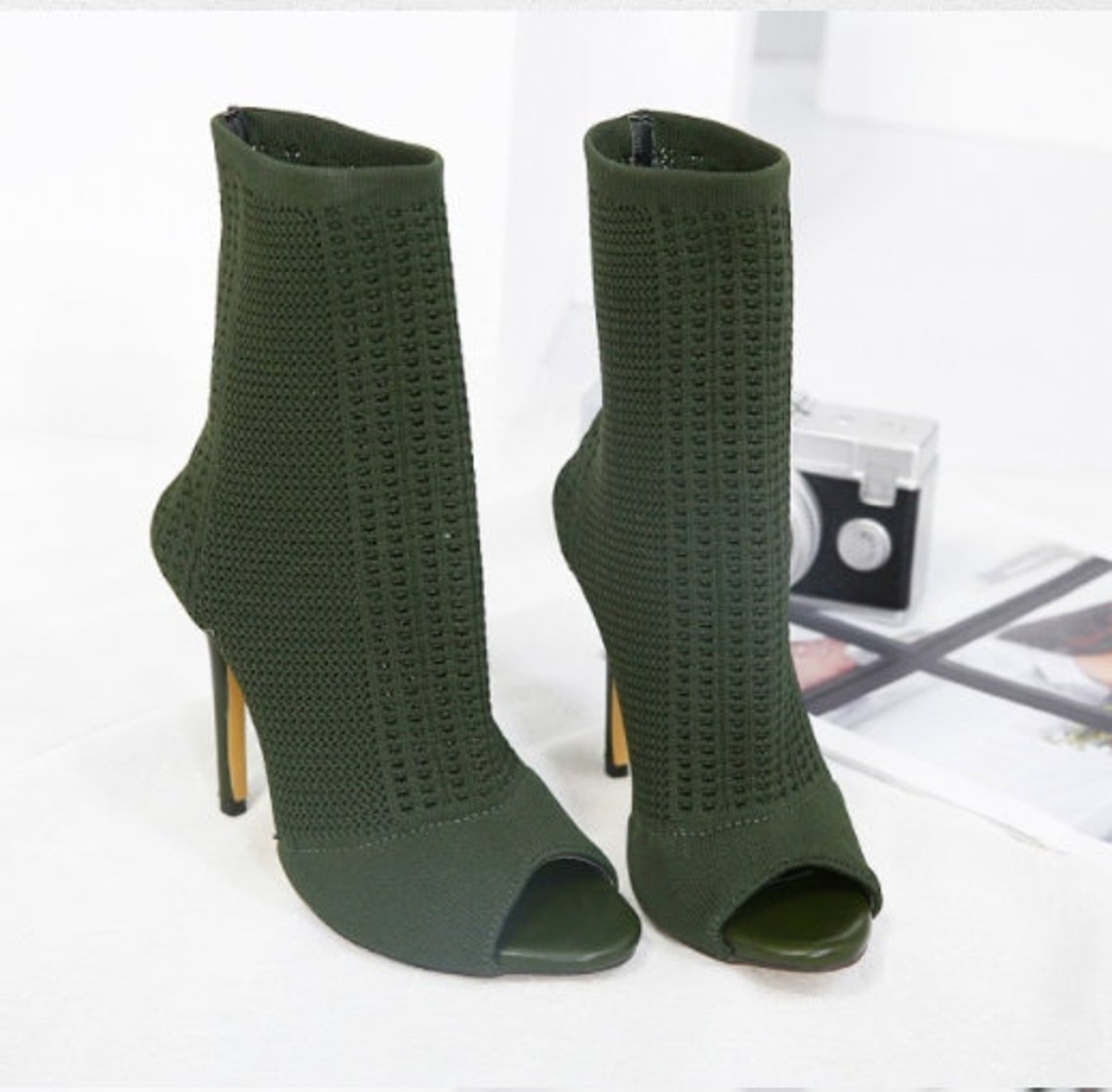 peep toe booties with socks