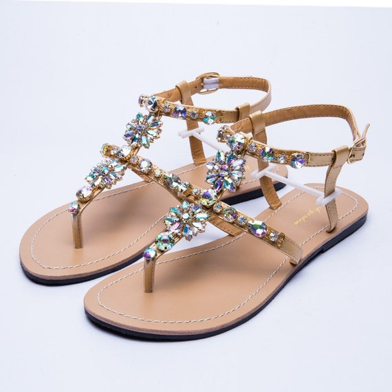 Summer Women Beach Sandals Lady Shining Rhinestones Shoes - Etsy